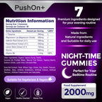 PushOn+ Night-Time Gummies | Food Supplement | Vegan & Gluten-Free | 30 Day Supply | Berry Flavoured | 60 Gummies | Bedtime Routine Supplement