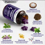 PushOn+ Night-Time Gummies | Food Supplement | Vegan & Gluten-Free | 30 Day Supply | Berry Flavoured | 60 Gummies | Bedtime Routine Supplement