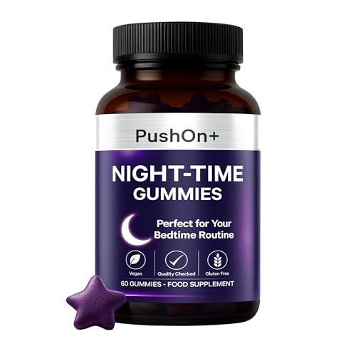 PushOn+ Night-Time Gummies | Food Supplement | Vegan & Gluten-Free | 30 Day Supply | Berry Flavoured | 60 Gummies | Bedtime Routine Supplement