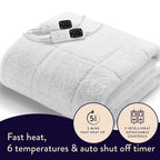 Dreamland Hunker Down Electric Blanket, Super King Size, Scandi Sherpa, Fast Heat Up, Premium Heated Electric Fitted Underblanket, 6 Heat Settings, Easy Straps, Machine Washable, Timer, 200 x 180 cm - Like New