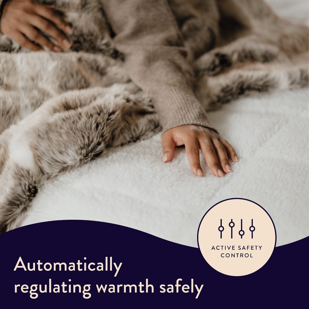 Dreamland Hunker Down Electric Blanket, Super King Size, Scandi Sherpa, Fast Heat Up, Premium Heated Electric Fitted Underblanket, 6 Heat Settings, Easy Straps, Machine Washable, Timer, 200 x 180 cm - Like New