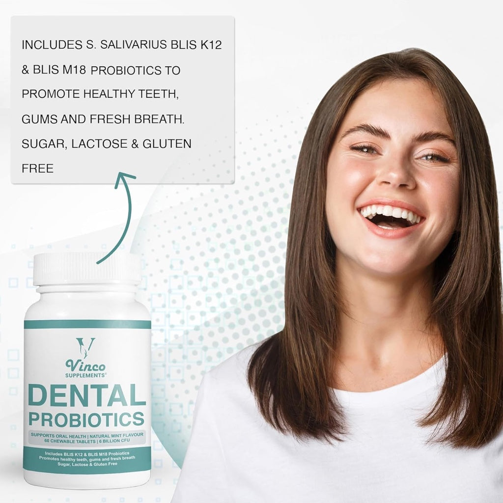 Dental Probiotics Advanced Oral Probiotics for Mouth Supplement - Bad Breath Treatment for Adults with BLIS K12 & BLIS M18-6 Billion CFU, Mint Flavour Chewable Oral Care Tablets - 60 Count - BBE 11/2027