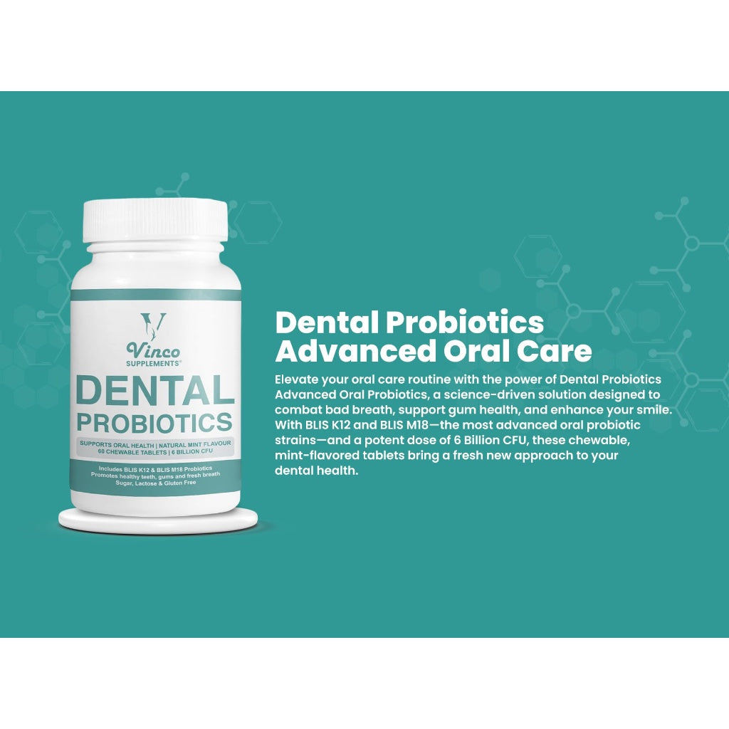 Dental Probiotics Advanced Oral Probiotics for Mouth Supplement - Bad Breath Treatment for Adults with BLIS K12 & BLIS M18-6 Billion CFU, Mint Flavour Chewable Oral Care Tablets - 60 Count - BBE 11/2027