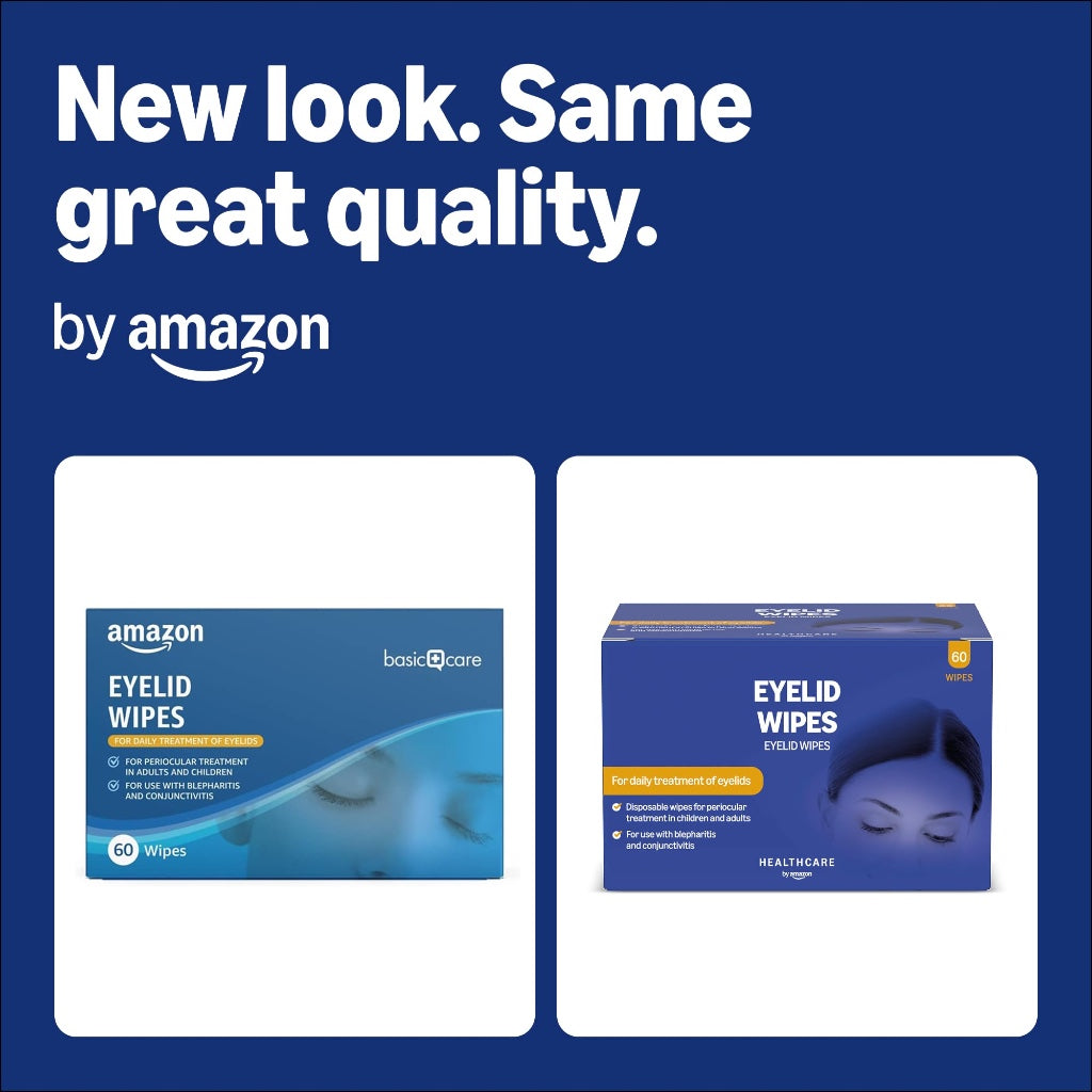 Healthcare by Amazon Eyelid Cleansing Wipes for Periocular Treatment in Adults and Children, Unscented, Pack of 60 (Previously Amazon Basic Care) - Packaging May Vary - Damaged Box