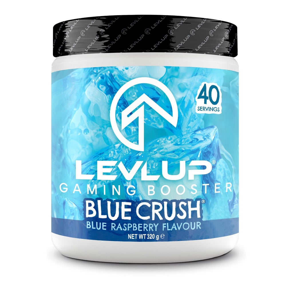 LevlUp Blue Crush Gaming Booster, Energy, Focus and Concentration Drink Powder for Gamers with Taurine, Caffeine, L-Tyrosine and Vitamin B12, Blue Raspberry Flavour, 320 g, 40 Servings - BBE 01/2026