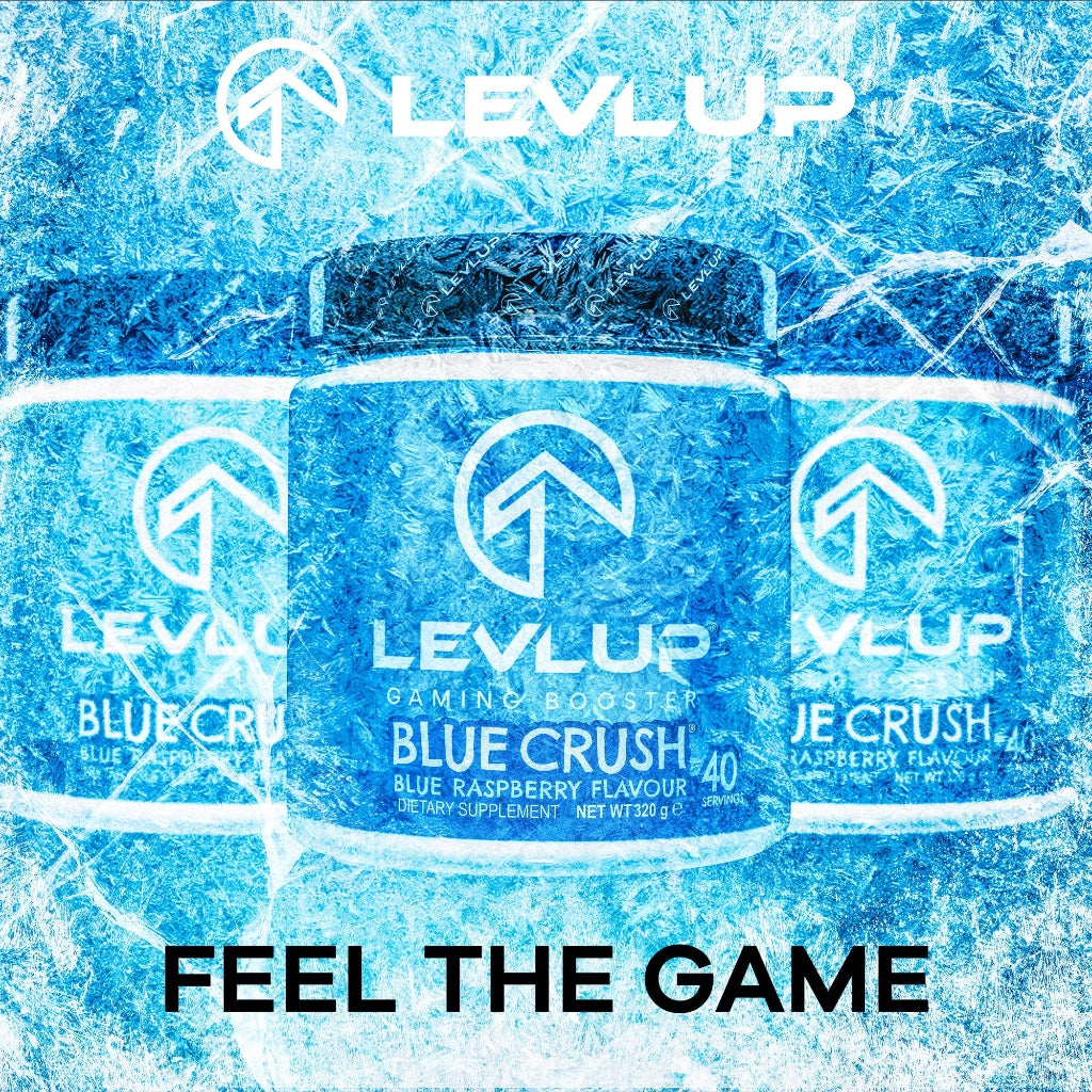 LevlUp Blue Crush Gaming Booster, Energy, Focus and Concentration Drink Powder for Gamers with Taurine, Caffeine, L-Tyrosine and Vitamin B12, Blue Raspberry Flavour, 320 g, 40 Servings - BBE 01/2026