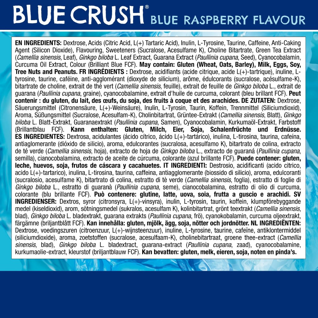 LevlUp Blue Crush Gaming Booster, Energy, Focus and Concentration Drink Powder for Gamers with Taurine, Caffeine, L-Tyrosine and Vitamin B12, Blue Raspberry Flavour, 320 g, 40 Servings - BBE 01/2026