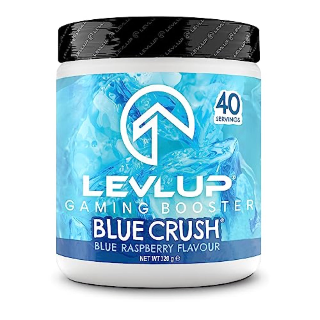 LevlUp Blue Crush Gaming Booster, Energy, Focus and Concentration Drink Powder for Gamers with Taurine, Caffeine, L-Tyrosine and Vitamin B12, Blue Raspberry Flavour, 320 g, 40 Servings - BBE 01/2026