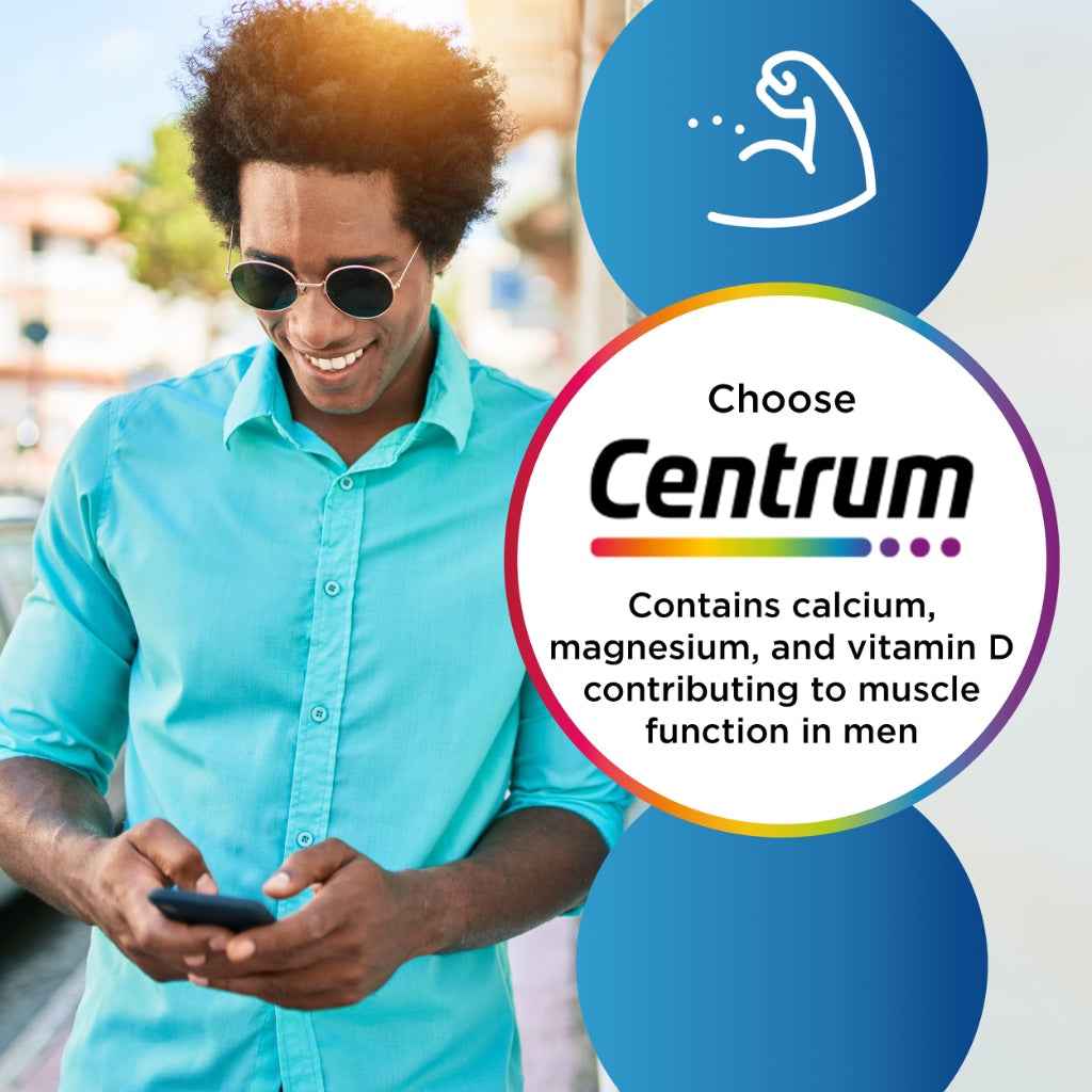 Centrum Men Multivitamin and Mineral Tablets 60 Count - Vitamin D C and Magnesium Supplements for Mens Health and Wellbeing - Damaged Box - BBE 03/2028