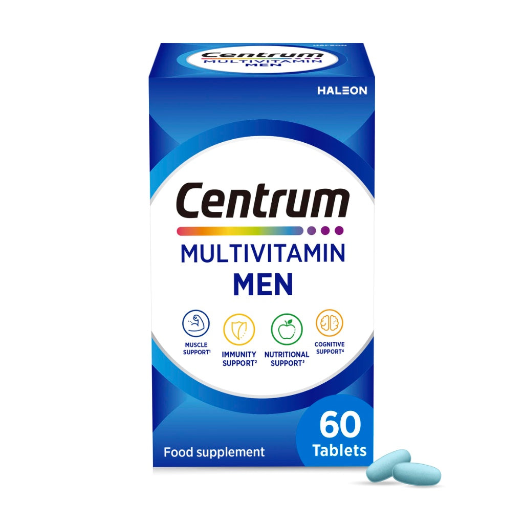 Centrum Men Multivitamin and Mineral Tablets 60 Count - Vitamin D C and Magnesium Supplements for Mens Health and Wellbeing - Damaged Box - BBE 03/2028