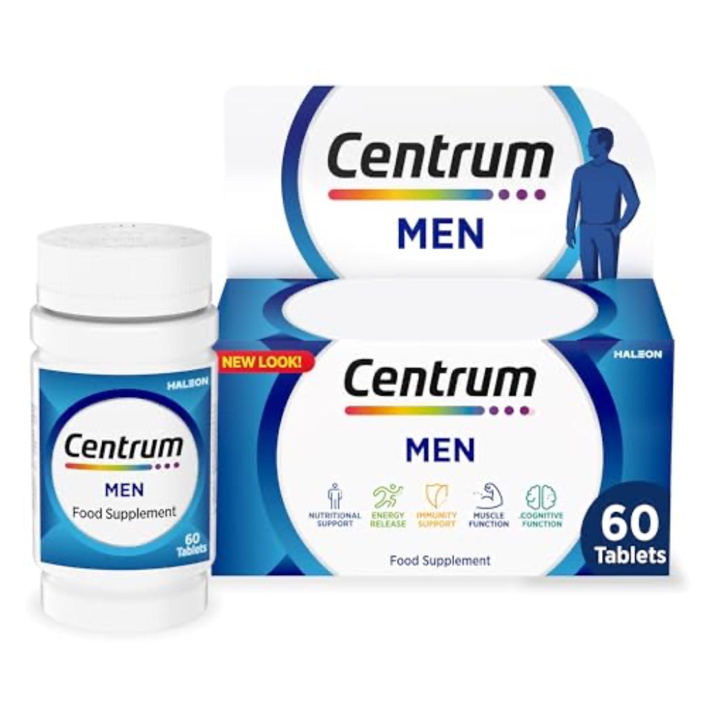 Centrum Men Multivitamin and Mineral Tablets 60 Count - Vitamin D C and Magnesium Supplements for Mens Health and Wellbeing - Damaged Box - BBE 03/2028