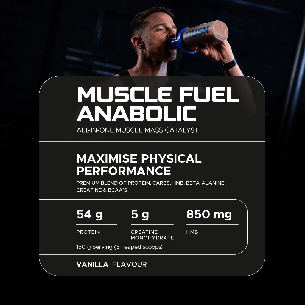 USN Muscle Fuel Anabolic All-In-One Muscle Mass Gainer, Vanilla Flavour - 4kg, 54g Protein Powder, 5g Creatine Powder & 5g BCAA Powder For Maximum Muscle Growth, Post Workout Recovery Drink Mix - BBE 01/2028