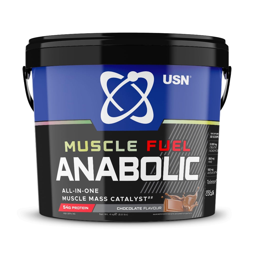 USN Muscle Fuel Anabolic All-In-One Muscle Mass Gainer, Vanilla Flavour - 4kg, 54g Protein Powder, 5g Creatine Powder & 5g BCAA Powder For Maximum Muscle Growth, Post Workout Recovery Drink Mix - BBE 01/2028