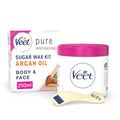 Veet Argan Oil Hot Wax Kit 250 ml - Sugar Hair Removal, Warm Facial Remover with Strips, Dermatologist-Tested Solution for Smooth Skin - Damaged Box