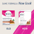 Veet Argan Oil Hot Wax Kit 250 ml - Sugar Hair Removal, Warm Facial Remover with Strips, Dermatologist-Tested Solution for Smooth Skin - Damaged Box