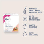 Veet Argan Oil Hot Wax Kit 250 ml - Sugar Hair Removal, Warm Facial Remover with Strips, Dermatologist-Tested Solution for Smooth Skin - Damaged Box