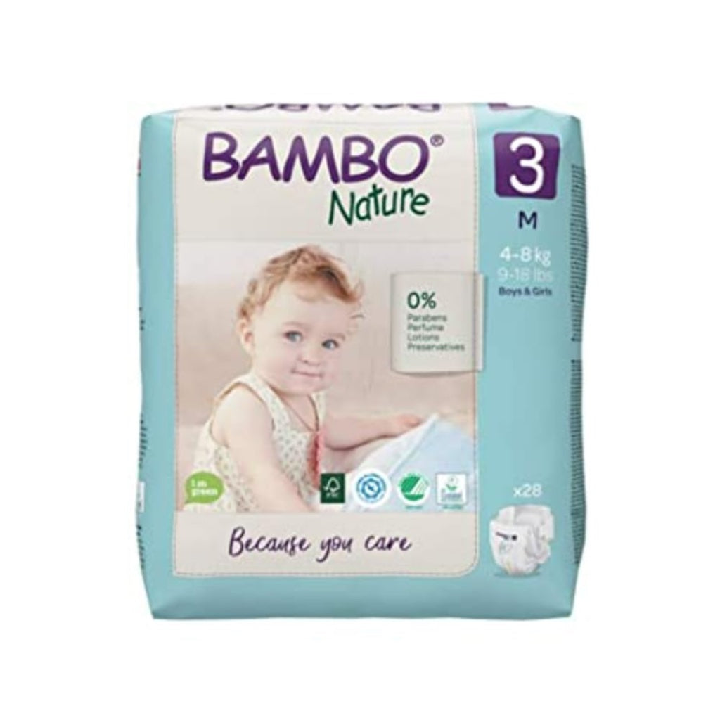 Bambo Nature Size 3 Premium Eco Nappies 4-8kg 9-18lb Pack of 6 x 28 Disposable Baby Diapers Dermatologically Tested Skin Friendly Sensitive Care