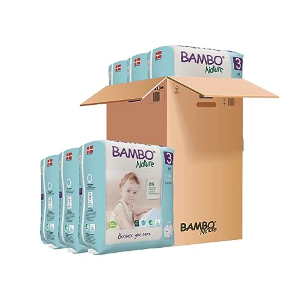 Bambo Nature Size 3 Premium Eco Nappies 4-8kg 9-18lb Pack of 6 x 28 Disposable Baby Diapers Dermatologically Tested Skin Friendly Sensitive Care