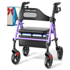 Homland Foldable Rollator Walker with Seat for Seniors Lightweight 4 Wheel Mobility Aid with 8 Inch Wheels and Adjustable Height 350lb Limit - Damaged Box