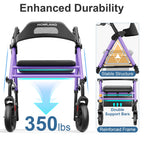 Homland Foldable Rollator Walker with Seat for Seniors Lightweight 4 Wheel Mobility Aid with 8 Inch Wheels and Adjustable Height 350lb Limit - Damaged Box
