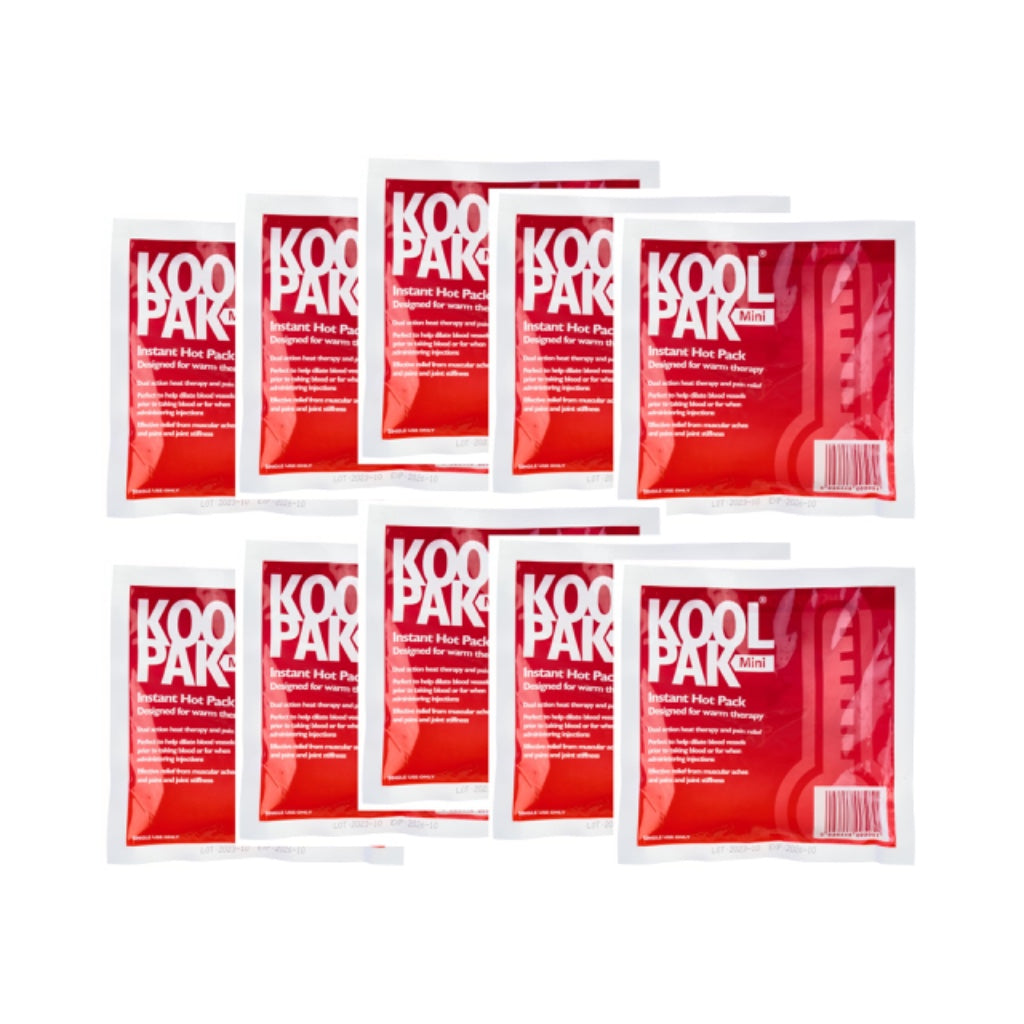 Koolpak Instant Hot Pack Mini 15 x 15cm Pack of 60 Disposable Heat Pads for Pain Relief First Aid Injury Treatment and Muscle Soothing - Damaged Box