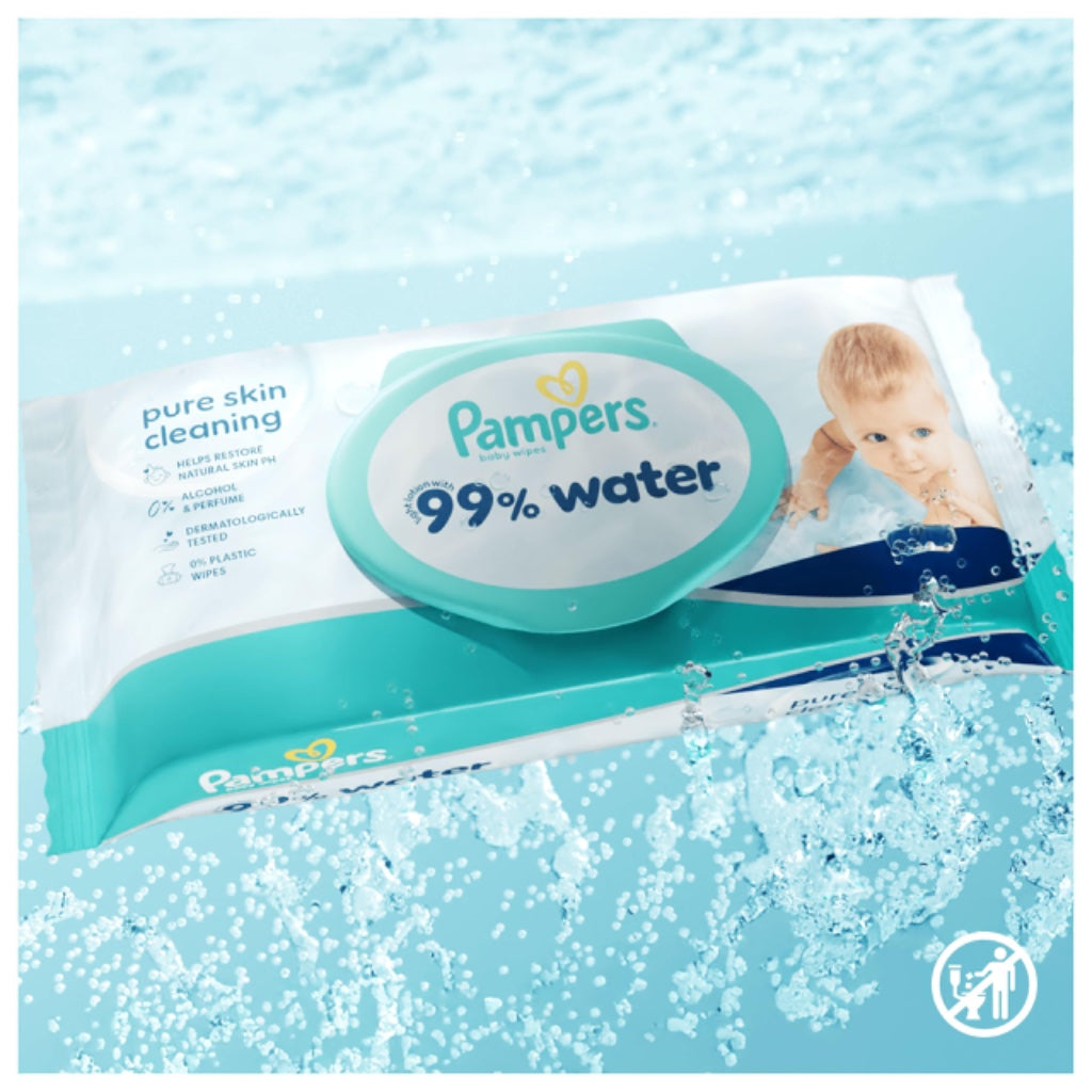 Pampers Aqua Pure 99% Water Baby Wipes Plastic Free 12 Packs of 60 Wipes 720 Count Bulk Wet Wipes for Sensitive Skin Fragrance Free - Damaged Box