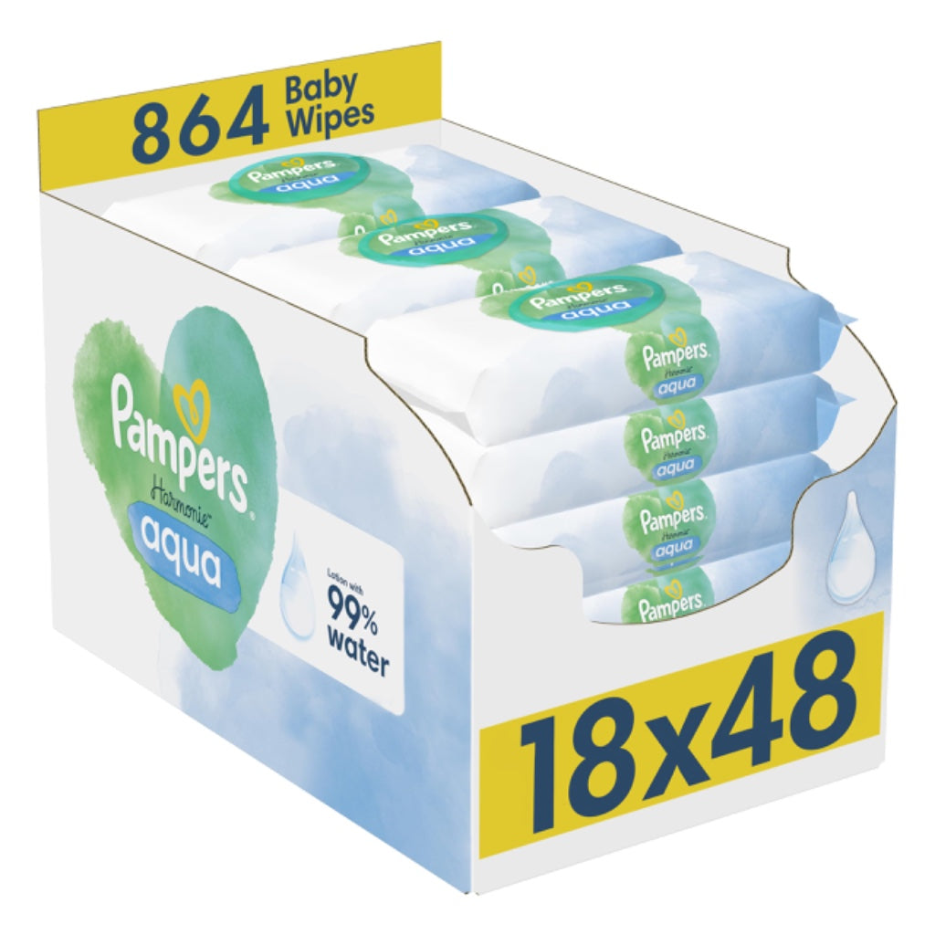 Pampers Aqua Pure 99% Water Baby Wipes Plastic Free 12 Packs of 60 Wipes 720 Count Bulk Wet Wipes for Sensitive Skin Fragrance Free - Damaged Box