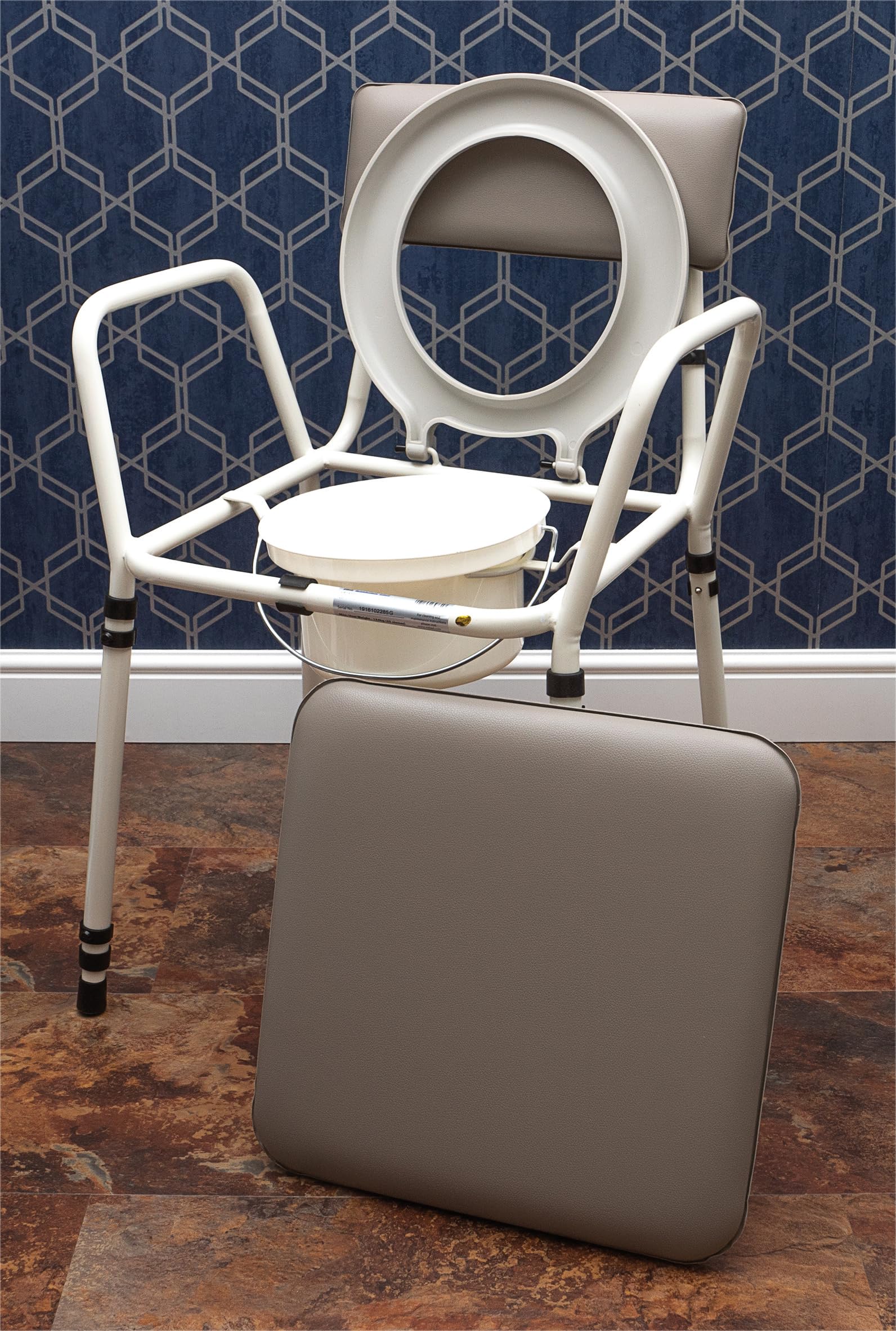 Aidapt Stacking Commode Chair Height Adjustable Free Standing Toilet Aid with Padded Back Armrests and Removable Seat Cover - Damaged Box