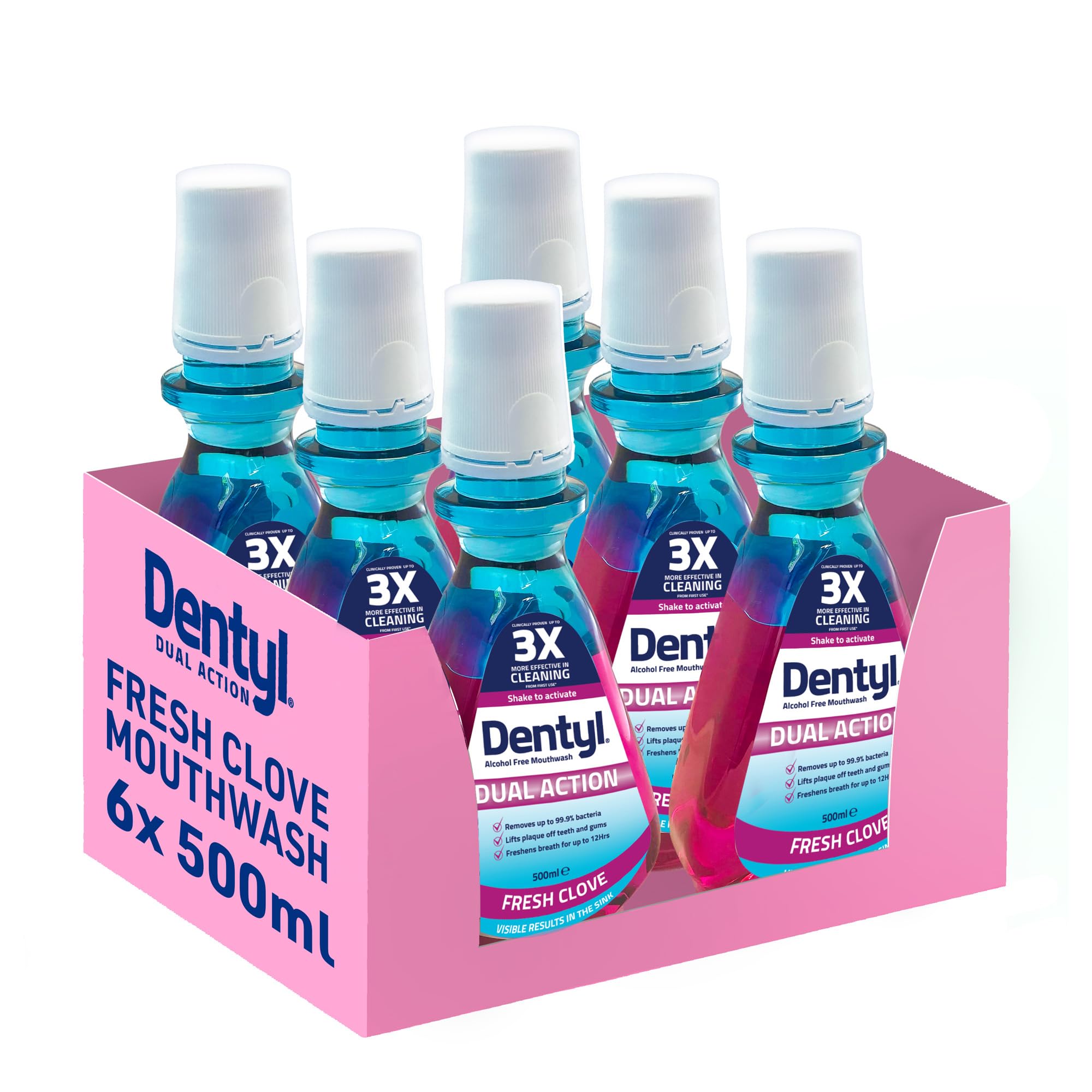 Dentyl Dual Action CPC Mouthwash Fresh Clove 500ml Alcohol Free Total Care Oral Rinse 6 Pack - Damaged Box