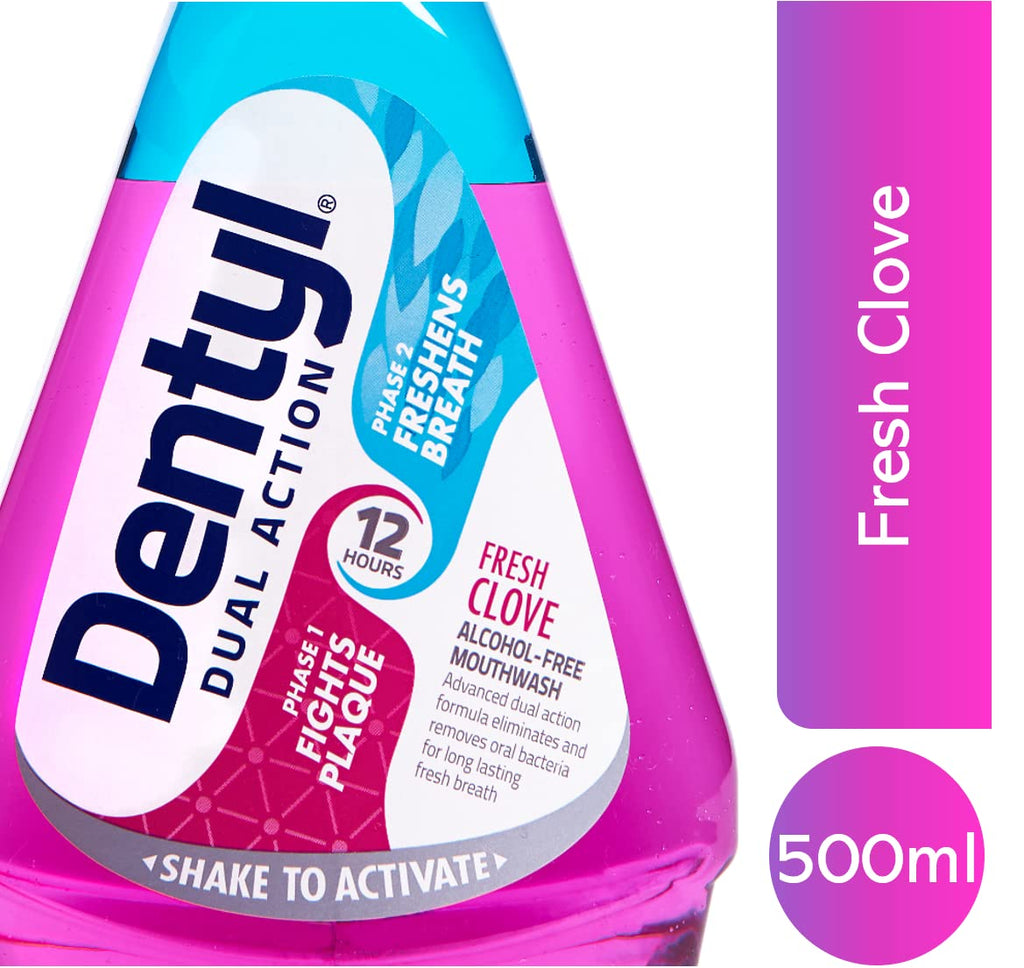 Dentyl Dual Action CPC Mouthwash Fresh Clove 500ml Alcohol Free Total Care Oral Rinse 6 Pack - Damaged Box