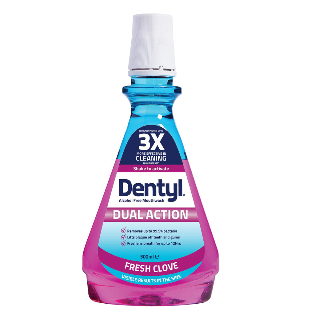 Dentyl Dual Action CPC Mouthwash Fresh Clove 500ml Alcohol Free Total Care Oral Rinse 6 Pack - Damaged Box