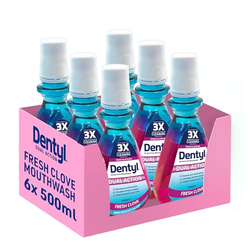 Dentyl Dual Action CPC Mouthwash Fresh Clove 500ml Alcohol Free Total Care Oral Rinse 6 Pack - Damaged Box
