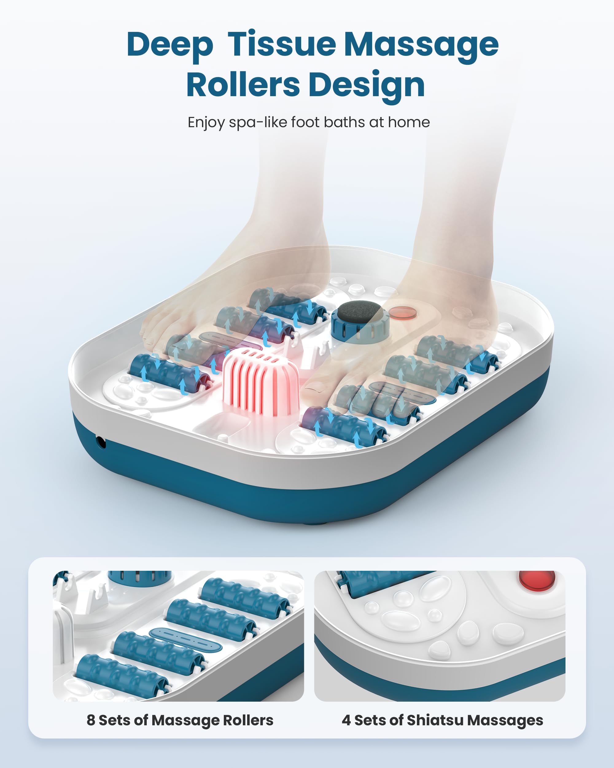 Comfier Foldable Foot Spa Massager with Heat Bubbles and Pressure Point Rollers Heated Foot Bath Tub for Stress Relief Blue - Damaged Box
