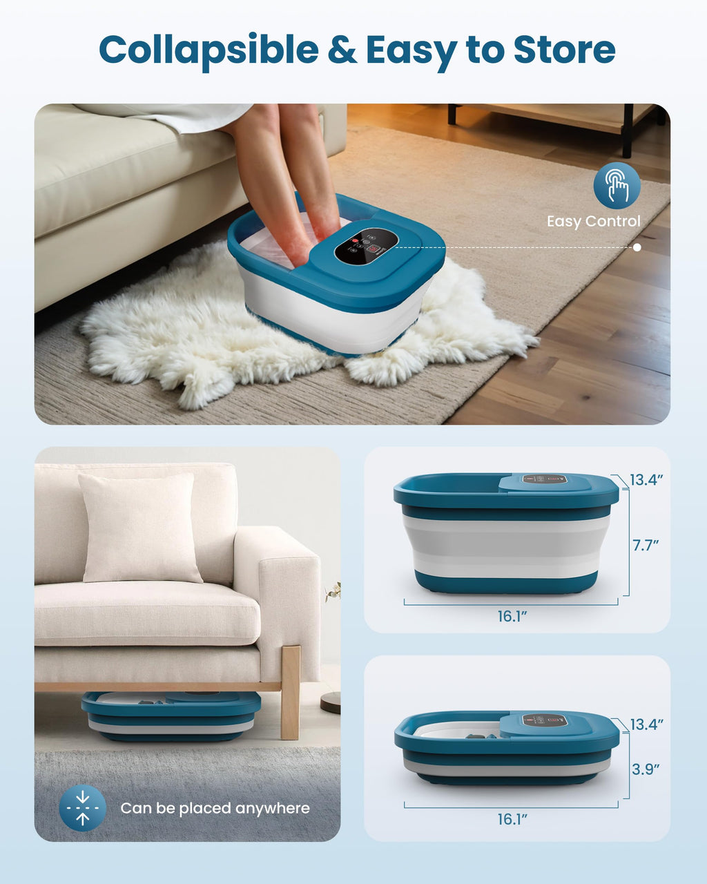 Comfier Foldable Foot Spa Massager with Heat Bubbles and Pressure Point Rollers Heated Foot Bath Tub for Stress Relief Blue - Damaged Box