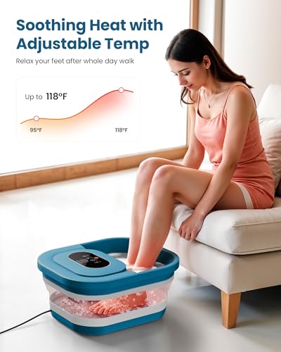 Comfier Foldable Foot Spa Massager with Heat Bubbles and Pressure Point Rollers Heated Foot Bath Tub for Stress Relief Blue - Damaged Box