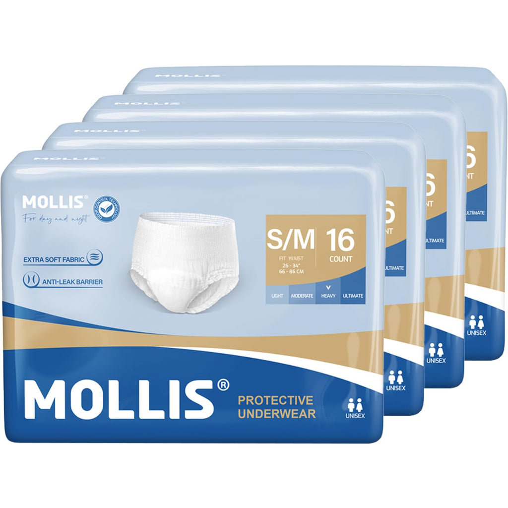 Mollis Incontinence Pants Unisex Disposable Adult Pull Up Nappies Maximum Absorbency Protective Underwear X-Large White 64 Pack - Damaged Box