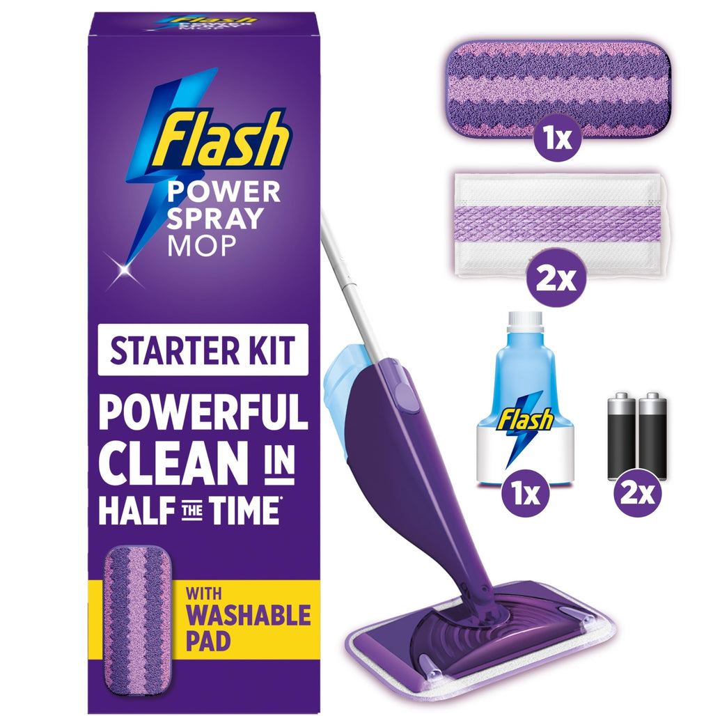 Flash Power Spray Mop Floor Cleaner Starter Kit Includes 1 Washable and 2 Disposable Pads All-In-One Hard Floor Cleaning System - Very Good
