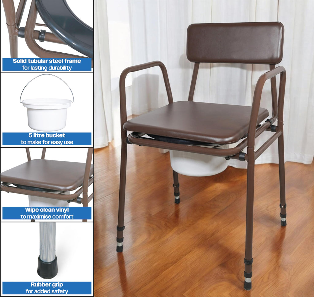 Aidapt Bedside Commode Chair Height Adjustable Portable Toilet with Padded Back and 5 Litre Pail Mobility Aid for Elderly and Disabled - Damaged Box