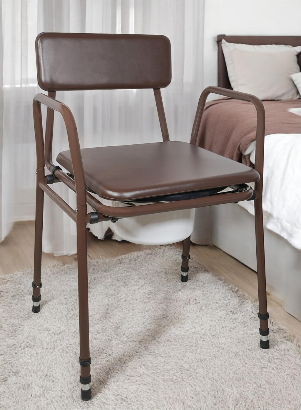 Aidapt Bedside Commode Chair Height Adjustable Portable Toilet with Padded Back and 5 Litre Pail Mobility Aid for Elderly and Disabled - Damaged Box