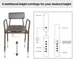 Aidapt Bedside Commode Chair Height Adjustable Portable Toilet with Padded Back and 5 Litre Pail Mobility Aid for Elderly and Disabled - Damaged Box