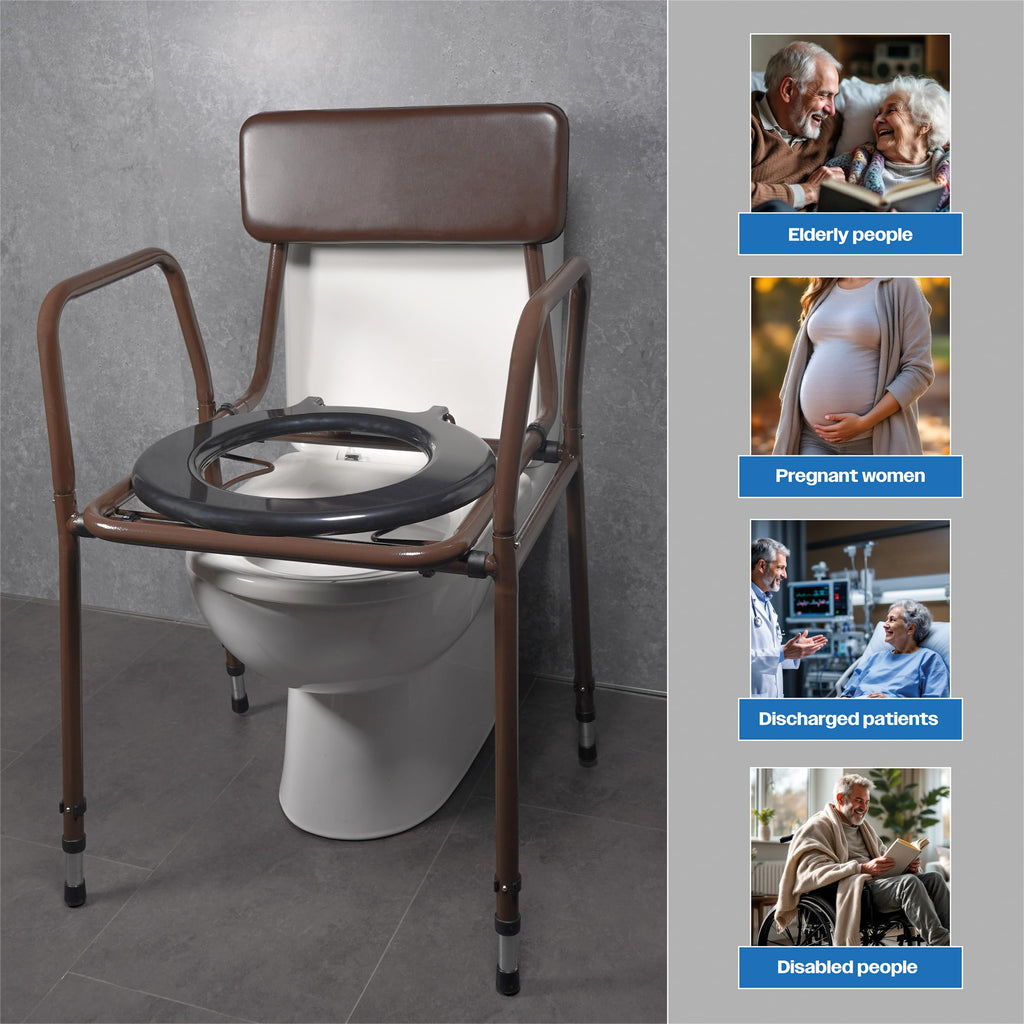Aidapt Bedside Commode Chair Height Adjustable Portable Toilet with Padded Back and 5 Litre Pail Mobility Aid for Elderly and Disabled - Damaged Box