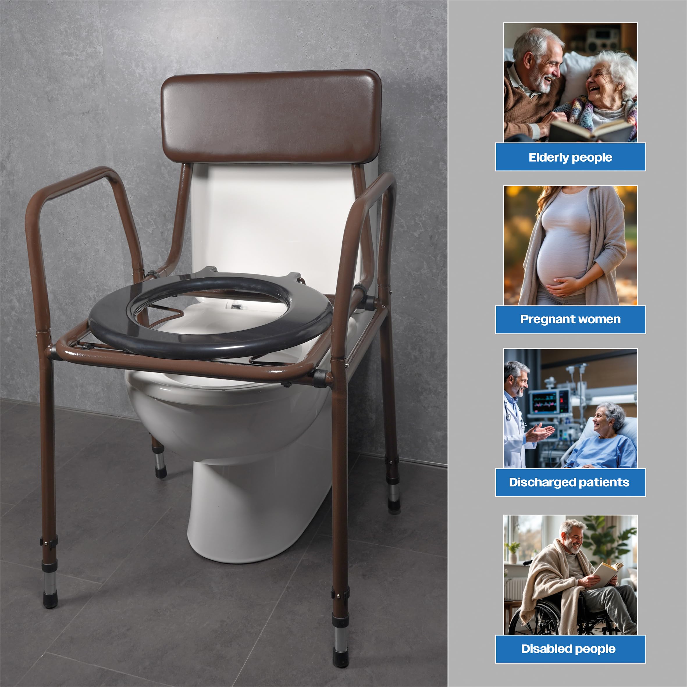 Aidapt Bedside Commode Chair Height Adjustable Portable Toilet with Padded Back and 5 Litre Pail Mobility Aid for Elderly and Disabled - Damaged Box