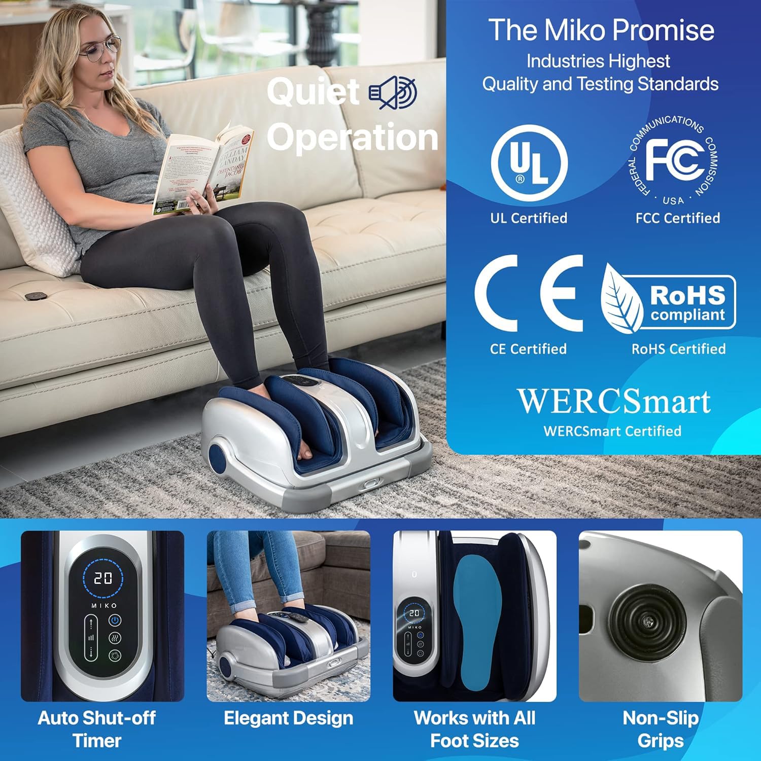 Miko Shiatsu Foot Massager Machine with Heat Therapy Deep Tissue Kneading for Circulation and Plantar Fasciitis Relief Fits Up to Size 15 - Damaged Box