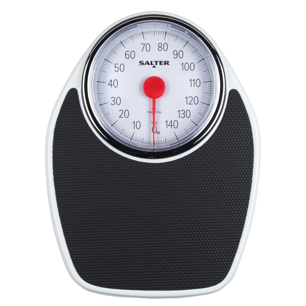 Salter Doctors Style Mechanical Bathroom Scale 150kg Large Dial Analog Body Weight Scales Extra Wide Platform Kilograms Only Black White - Damaged Box