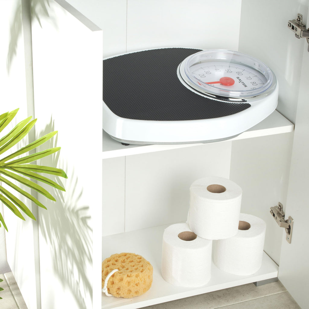 Salter Doctors Style Mechanical Bathroom Scale 150kg Large Dial Analog Body Weight Scales Extra Wide Platform Kilograms Only Black White - Damaged Box