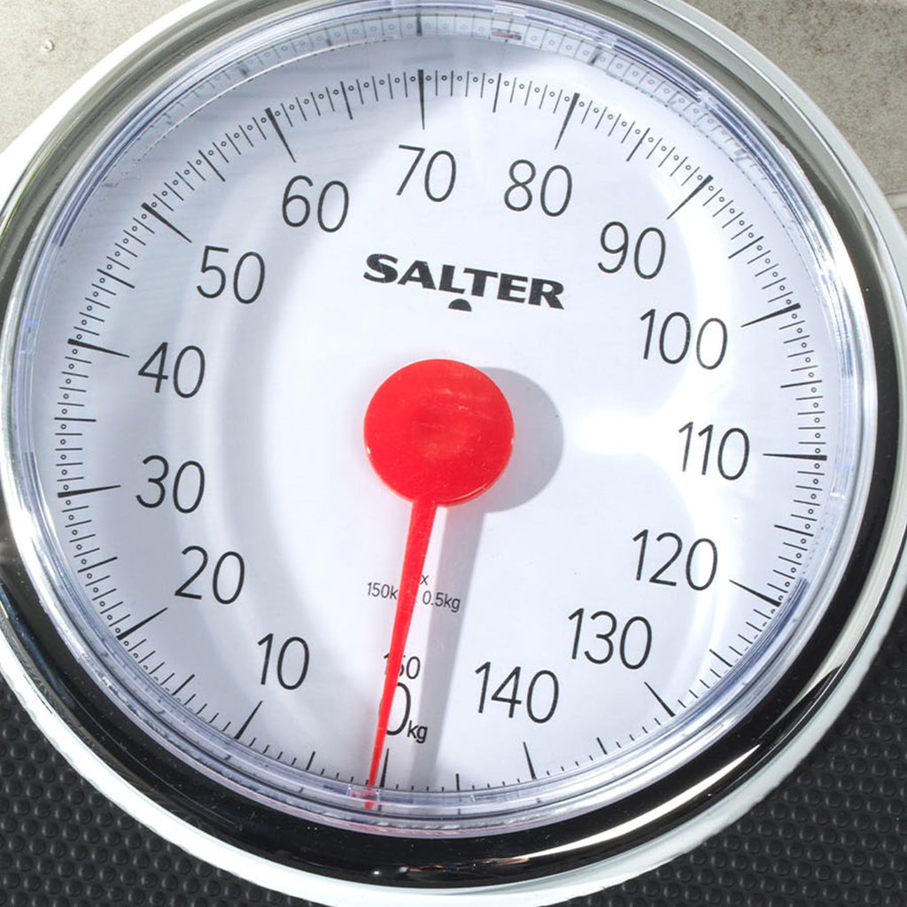 Salter Doctors Style Mechanical Bathroom Scale 150kg Large Dial Analog Body Weight Scales Extra Wide Platform Kilograms Only Black White - Damaged Box