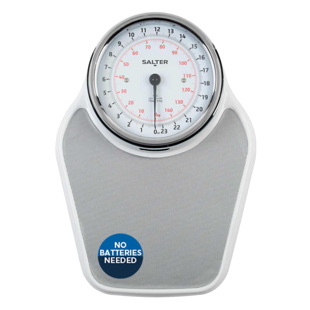 Salter Doctors Style Mechanical Bathroom Scale 150kg Large Dial Analog Body Weight Scales Extra Wide Platform Kilograms Only Black White - Damaged Box
