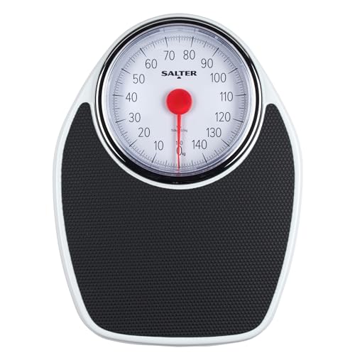 Salter Doctors Style Mechanical Bathroom Scale 150kg Large Dial Analog Body Weight Scales Extra Wide Platform Kilograms Only Black White - Damaged Box