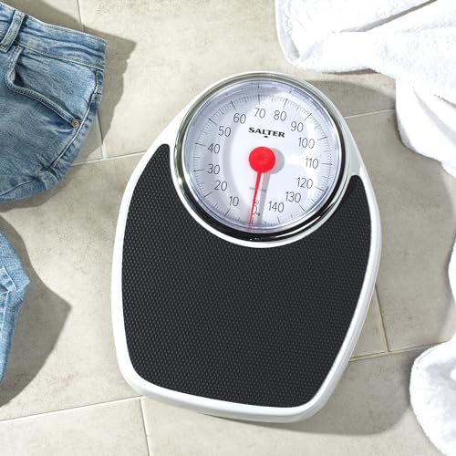 Salter Doctors Style Mechanical Bathroom Scale 150kg Large Dial Analog Body Weight Scales Extra Wide Platform Kilograms Only Black White - Damaged Box