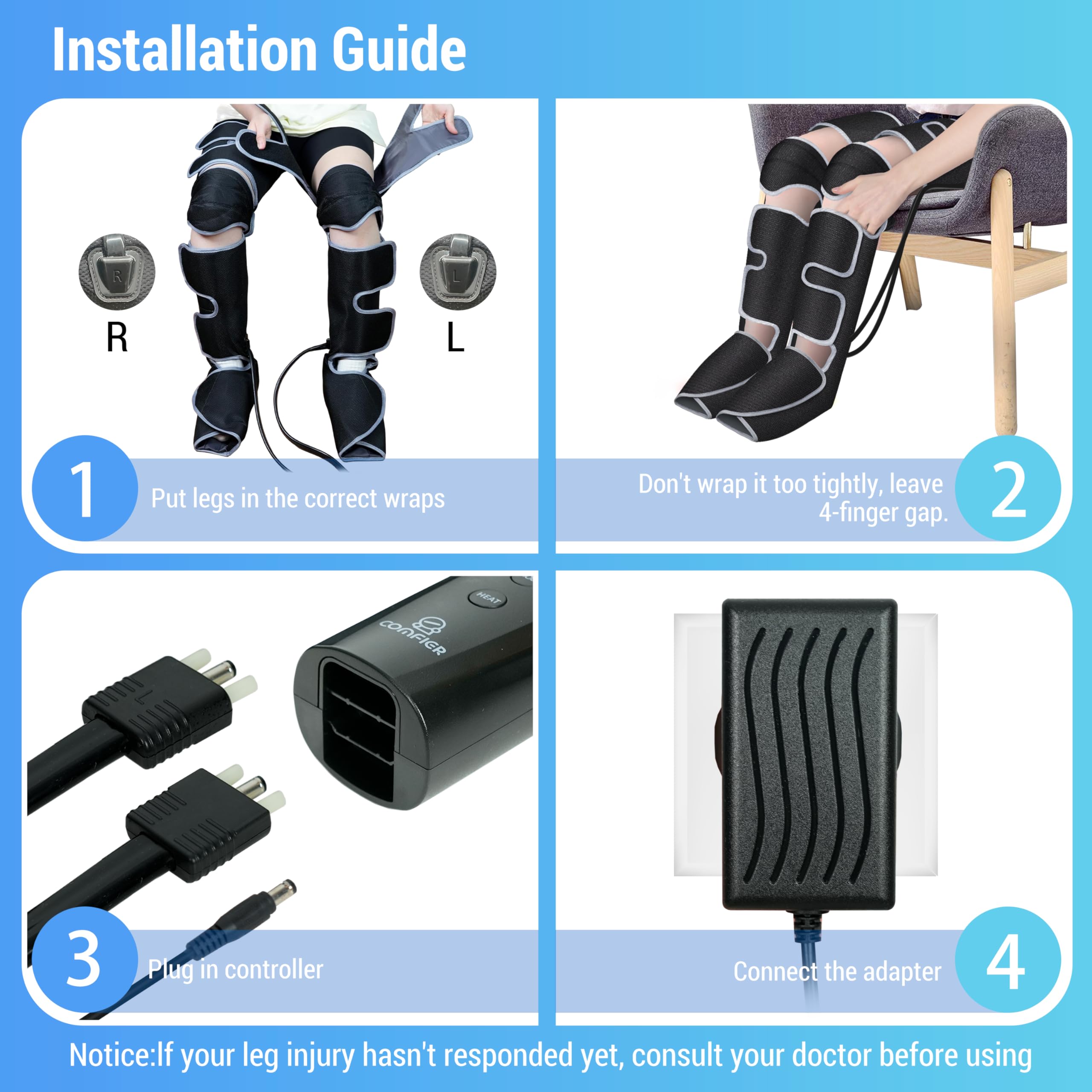 Comfier Leg and Knee Massager Machine with Heat 4D Kneading Calf Massage Boots Electric Compression Wraps for Circulation and Pain Relief - Like New
